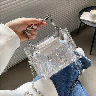 Set: Pvc Chain Crossbody Bag + Sequined Pouch