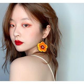 Faux Leather Flower Dangle Earring
