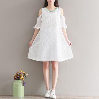 Set: Printed Tank Dress + Cold Shoulder A-line Dress