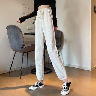 High-waist Plain Drawstring Sports Pants