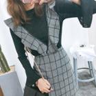 Set: Top + Suspender Check Midi Mermaid Dress