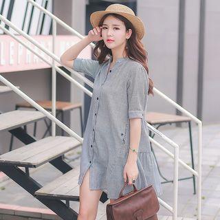 Elbow-sleeve Oversized Striped Shirt