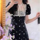 Short-sleeve Floral Lace Panel Mini Sheath Dress