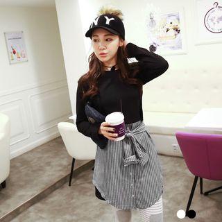 Striped-panel Tie-waist Dress