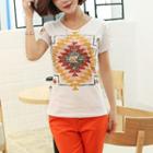 Printed V-neck Short-sleeve T-shirt