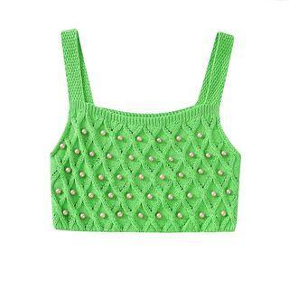 Faux Pearl Embellished Knit Camisole Top