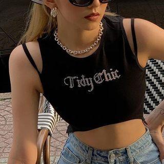 Rhinestone Lettering Crop Tank Top