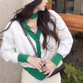 Contrast Trim Halter Neck Cardigan