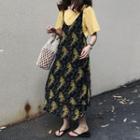 Short-sleeve T-shirt / Floral Print Spaghetti-strap Chiffon Dress