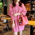 Argyle Linen Flower Long Sweater Pink - One Size