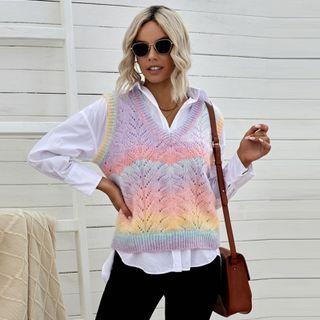 Tie-dyed Sleeveless Cable-knit Vest