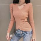 Long-sleeve Metal-accent Knit Top