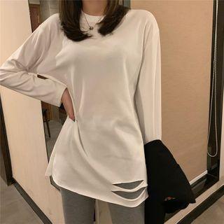 Long-sleeve Ripped Print T-shirt