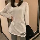 Long-sleeve Ripped Print T-shirt