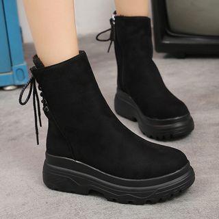 Faux Suede Back Lace Up Short Boots