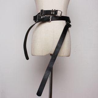 Faux Leather Layered Belt Black - One Size