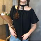 Halter Neck Off-shoulder Short-sleeve Top