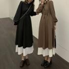 Two-tone Long-sleeve Maxi A-line Dress