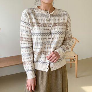 Crewneck Nordic Pattern Cardigan