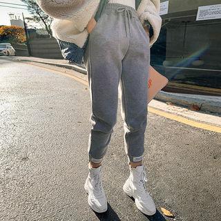 Cutout-hem Fleece-lined Jogger Pants