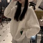 Round-neck Cable Knit Long-sleeve Sweater Milky White - One Size