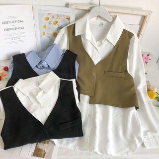 Patchwork Mock Two-piece Loose Shirt