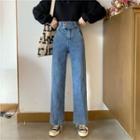 Washed Buttoned Wide-leg Jeans