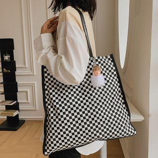 Canvas Check Tote Bag Black & White - One Size