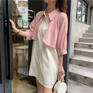 Mock Two-piece 3/4-sleeve Shirtdress