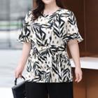 Set: Leaf Print Blouse + Loose Fit Pants