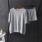 Set: Embroidered Short-sleeve T-shirt + Sweatshorts