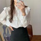 Ruffle Trim Stand-collar Blouse