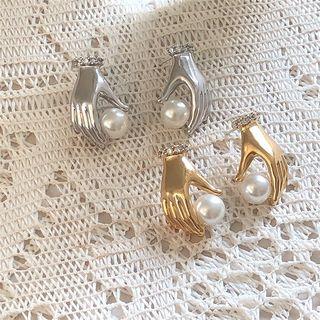 Faux Pearl Alloy Hand Gesture Dangle Earring