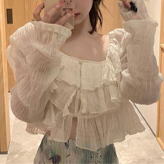 Square Neck Ruffled Chiffon Blouse