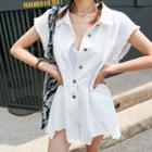 Distressed Cotton Belted Shirt Playsuit