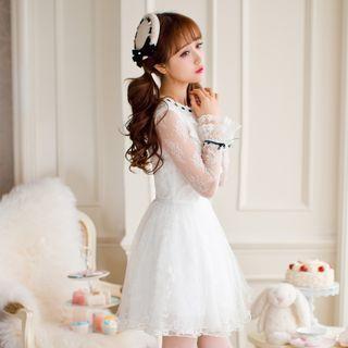 Long-sleeve Lace Panel Tiered Dress