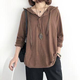 Hooded Long-sleeve Henley T-shirt