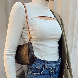 Mock-turtleneck Open-front Cropped Top