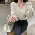 Off-shoulder Twist-front Sweater Beige - One Size