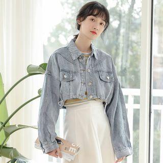 Long-sleeve Tie Waist Cropped Denim Jacket