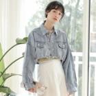 Long-sleeve Tie Waist Cropped Denim Jacket