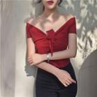 Tie Front Off Shoulder Short Sleeve T-shirt