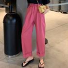 Tie-waist Straight-cut Pants Rose Pink - One Size