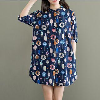 Dessert Print Elbow-sleeve Long Shirt