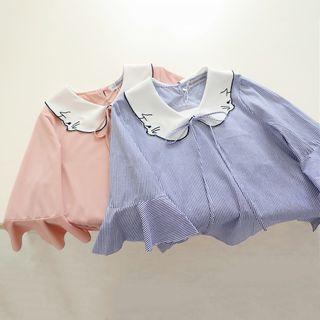 Cat Embroidered Collar Bell-sleeve Chiffon Blouse
