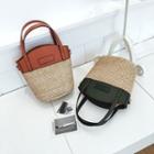 Faux-leather Panel Straw Handbag