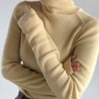 Plain Turtle-neck Long-sleeve Knitted Top