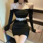 Lace Halter Off-shoulder Dress