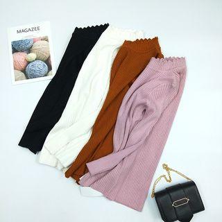 Frill-trim Mock-neck Long Sweater