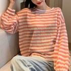 Color-block Striped Loose-fit Long-sleeve Knit Top
